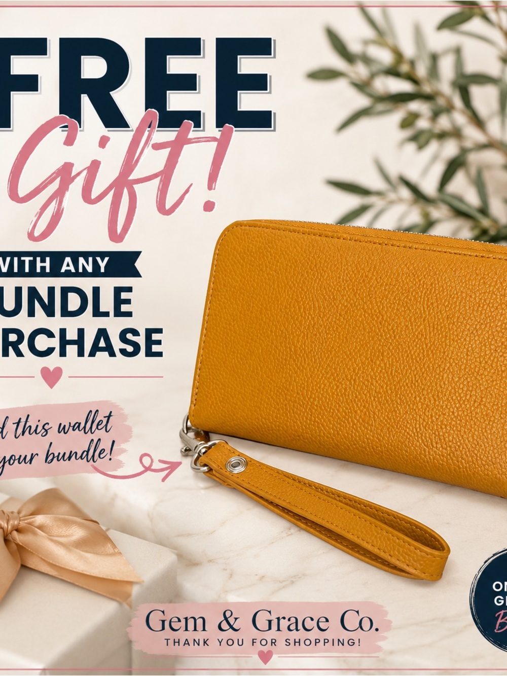FREE GIFT With Bundle Purchase Mustard Yellow Zip Around Wristlet Wallet